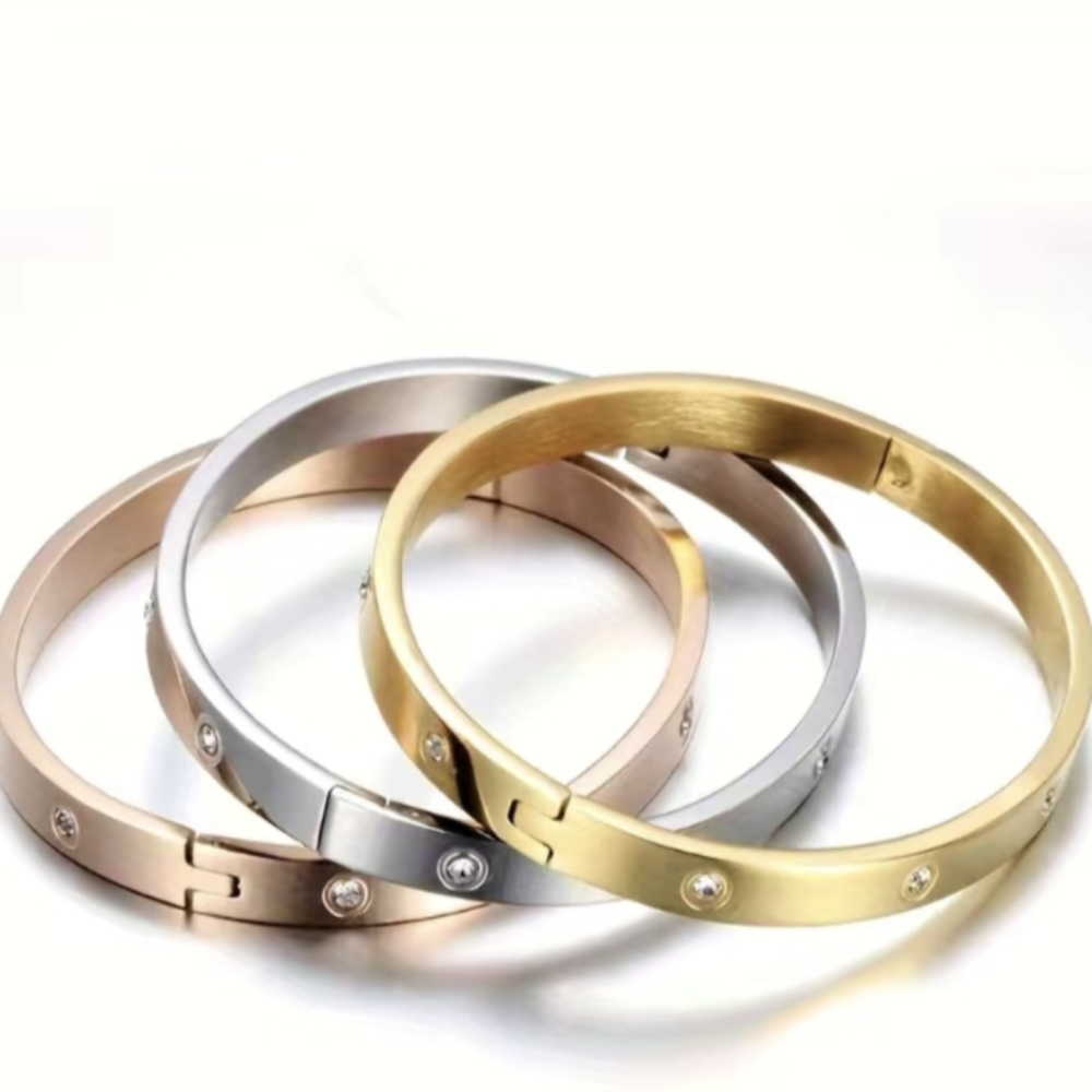 Classic Model Sparkling Spendor 18K ROSE GOLD Plated with Rhinestones Bangle NWT - Picture 4 of 10